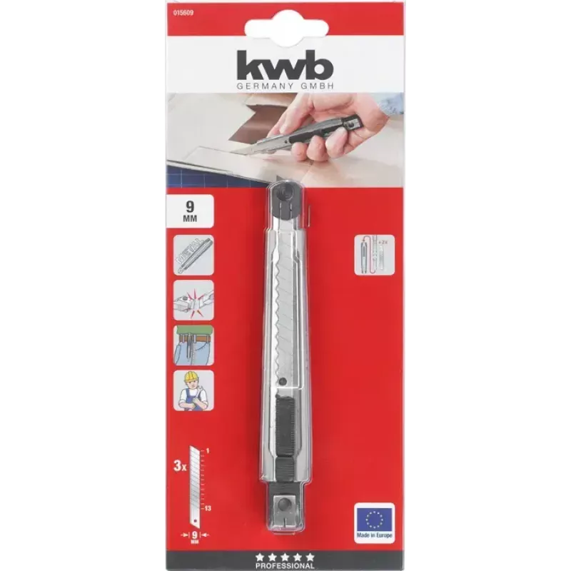 Nóż segmentowy KWB 015609 Nóż z odłamywanym ostrzem długość 145 mm szerokość ostrza 9 mm