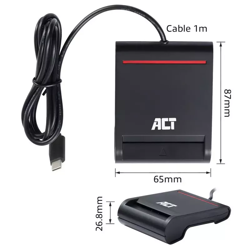 ACT Zewnętrzny czytnik kart inteligentnych USB-C Smartcard eID, czarny
