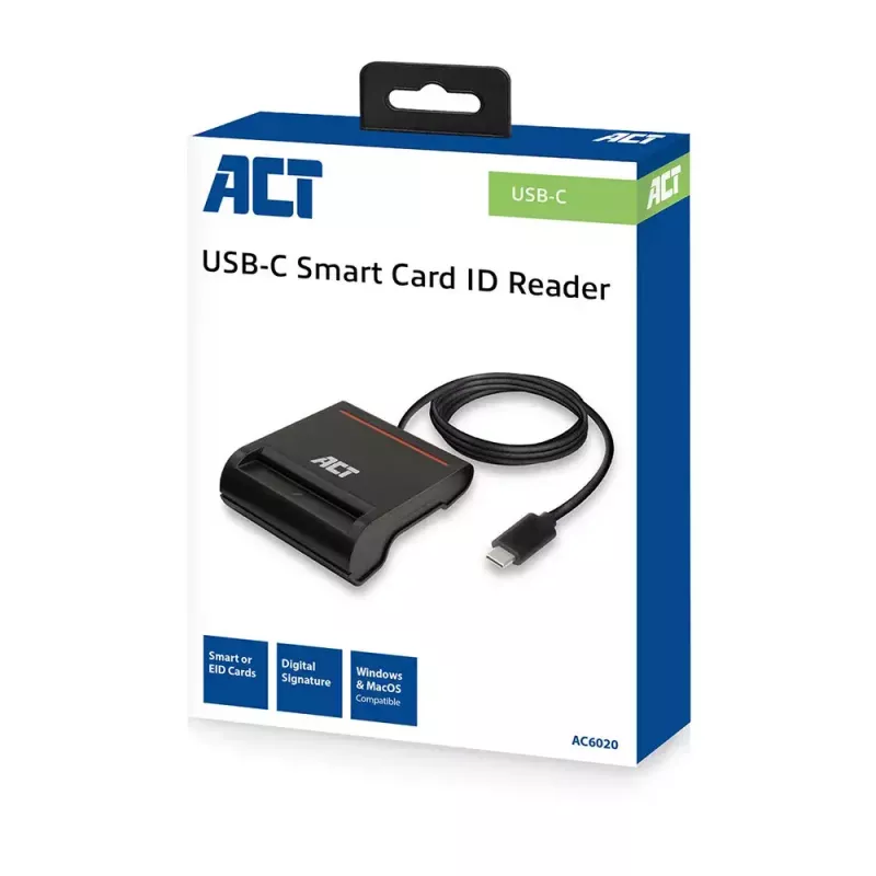 ACT Zewnętrzny czytnik kart inteligentnych USB-C Smartcard eID, czarny
