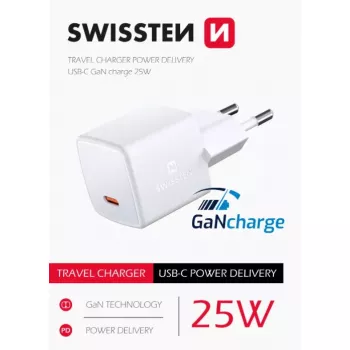 SWISSTEN Mini Travel Charger GaN 25W PD USB-C szybka ładowarka do telefonów i tabletów