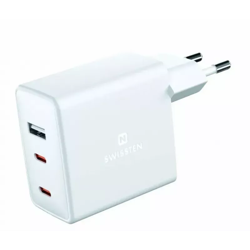 SWISSTEN Travel Charger GaN 70W 2×USB-C szybka ładowarka do laptopów i telefonów