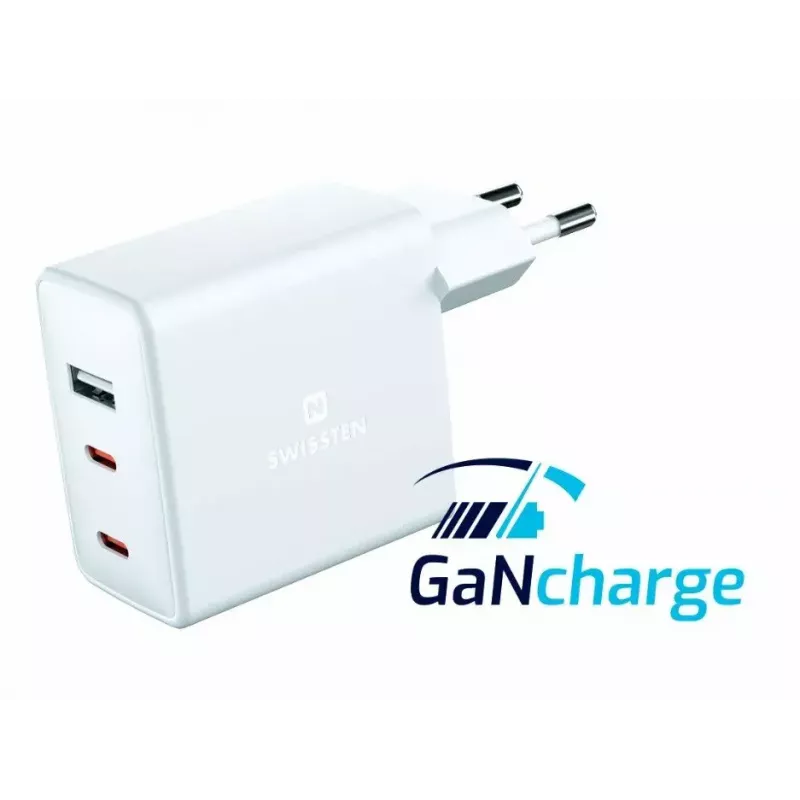 SWISSTEN Travel Charger GaN 70W 2×USB-C szybka ładowarka do laptopów i telefonów
