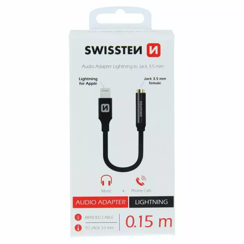 Adapter audio SWISSTEN Lightning na jack 3,5 mm SW-LIGHT-3.5MM-BK, kabel 0,15 m, czarny