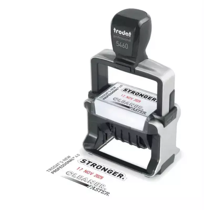 Pieczątka samotuszująca tekstowo-datowa Trodat 5117 — odcisk 4 x 46 mm, wymiary 89×52×160 mm