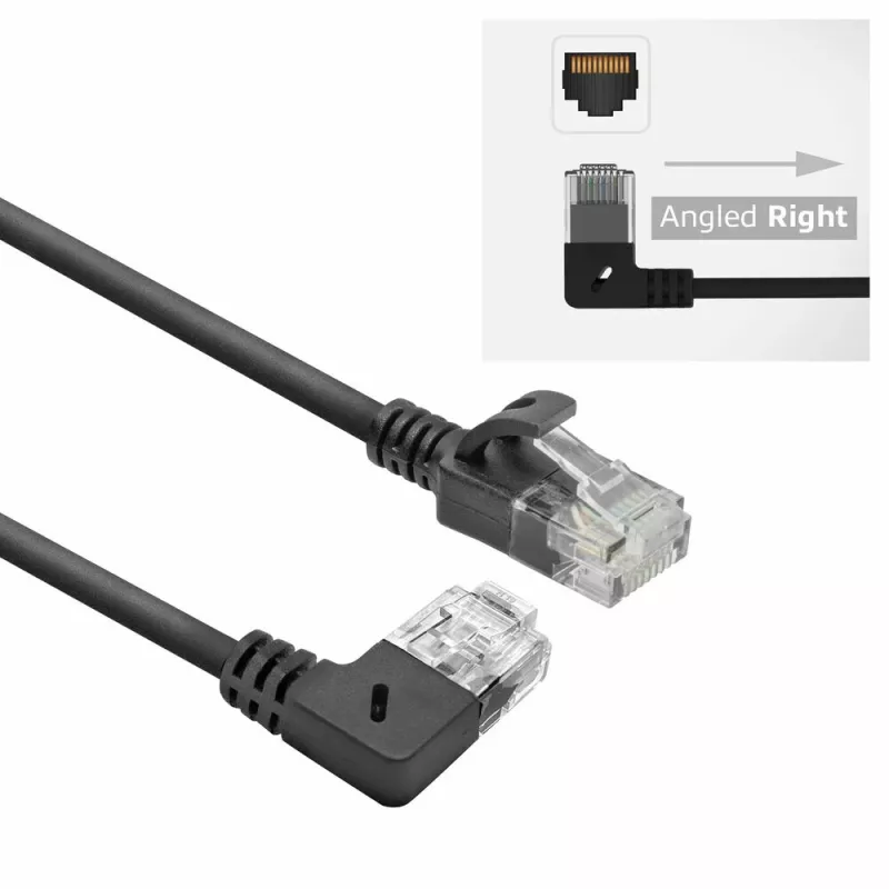 ACT Czarny 3 metry U/UTP CAT6A LSZH Slimline kabel krosowy z wtykami RJ45 90° kątowym prawym do prostego