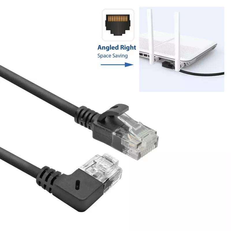 ACT Czarny 3 metry U/UTP CAT6A LSZH Slimline kabel krosowy z wtykami RJ45 90° kątowym prawym do prostego