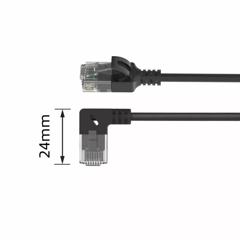 ACT Czarny 3 metry U/UTP CAT6A LSZH Slimline kabel krosowy z wtykami RJ45 90° kątowym prawym do prostego
