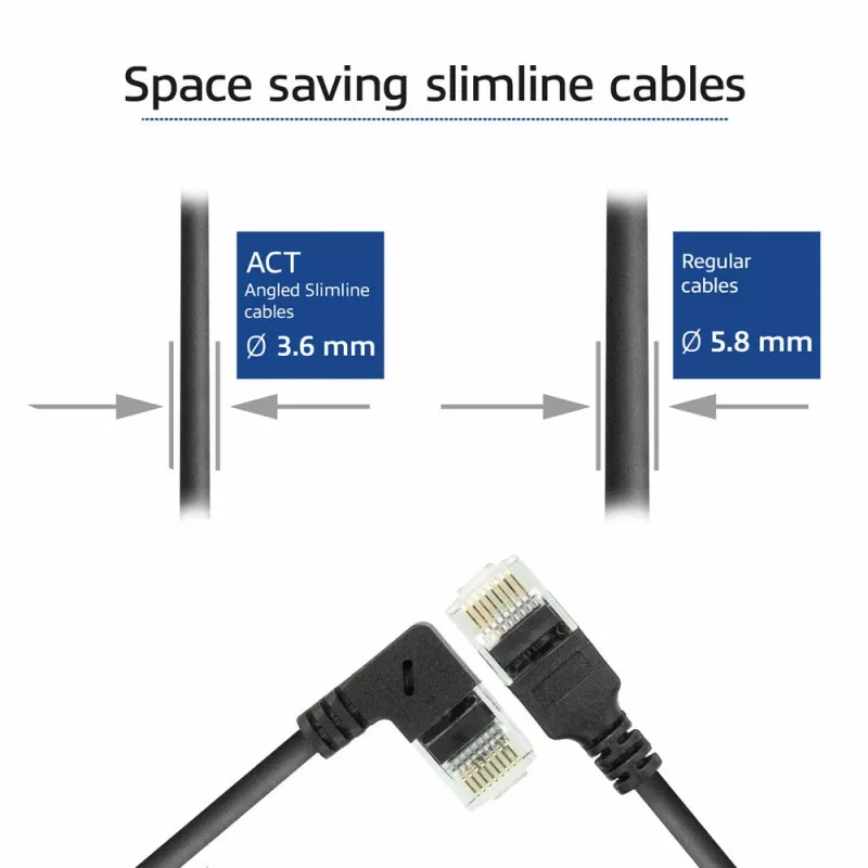 ACT Czarny 3 metry U/UTP CAT6A LSZH Slimline kabel krosowy z wtykami RJ45 90° kątowym prawym do prostego