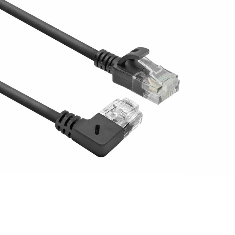ACT Czarny 5 metrów U/UTP CAT6A LSZH Slimline kabel krosowy ze złączami RJ45 90° kątowym w prawo na prosty
