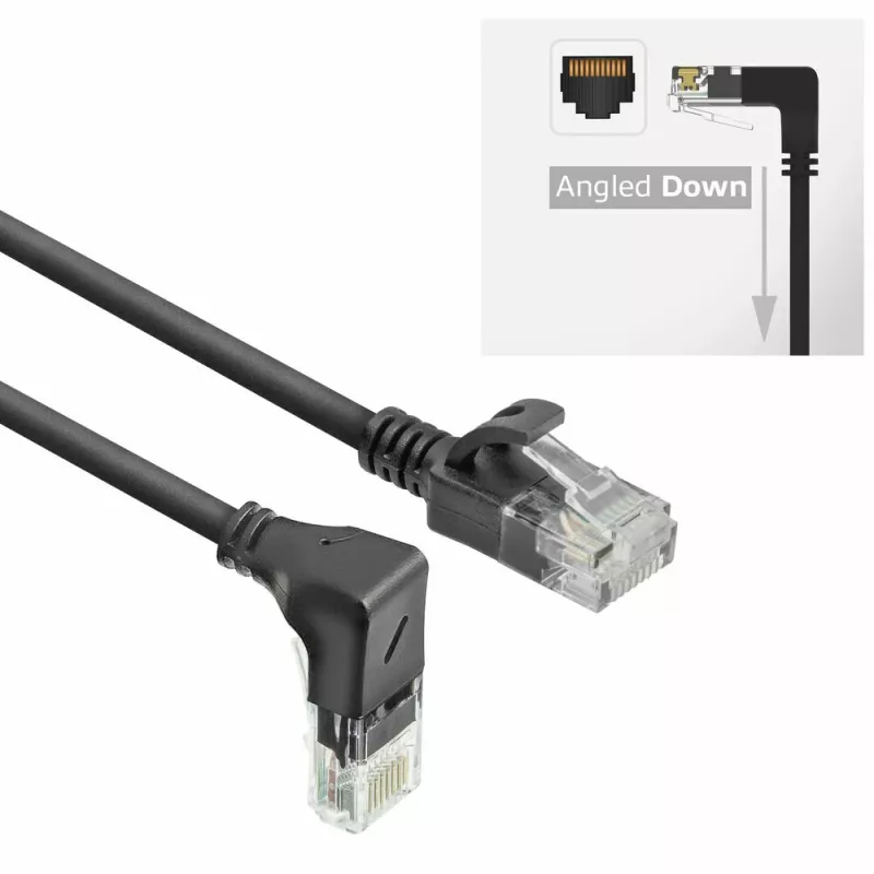 ACT Czarny 3 metry U/UTP CAT6A LSZH Slimline kabel krosowy ze złączami RJ45 90° kątowym w dół do prostego
