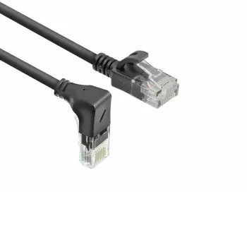 Czarny ACT, 5 metrów, U/UTP CAT6A LSZH, cienki kabel krosowy ze złączami RJ45 90° skierowanym w dół do prostego