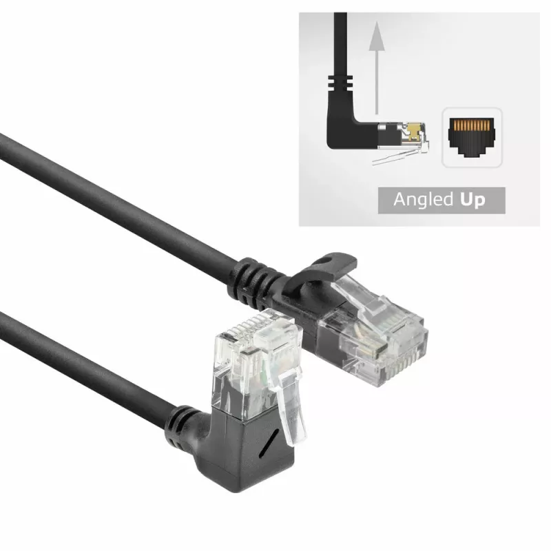 ACT Czarny 3 metry U/UTP CAT6A LSZH Slimline patch kabel z wtykami RJ45 90° do góry do prostego