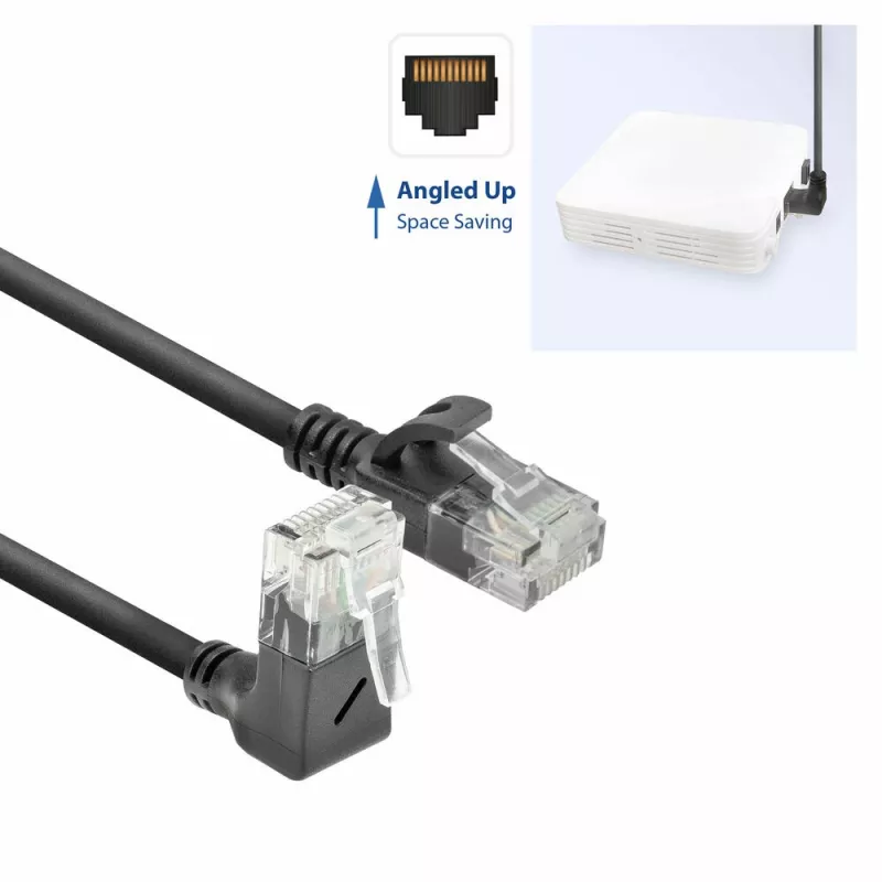 ACT Czarny 3 metry U/UTP CAT6A LSZH Slimline patch kabel z wtykami RJ45 90° do góry do prostego