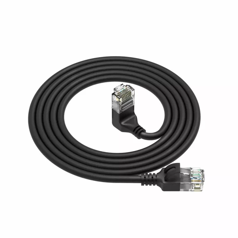 ACT Czarny 1,5 metra U/UTP CAT6A LSZH Slimline patch cord ze złączami RJ45 90° w górę do prostego