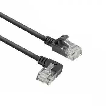 ACT Czarny 0,15 metra kabel krosowy U/UTP CAT6A LSZH Slimline ze złączami RJ45 90° kątowym w lewo na prosty