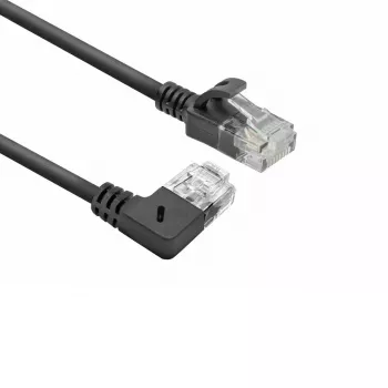 ACT Czarny 0,5 metra cienki kabel krosowy U/UTP CAT6A LSZH ze złączami RJ45 90° kątowe w prawo na prosty