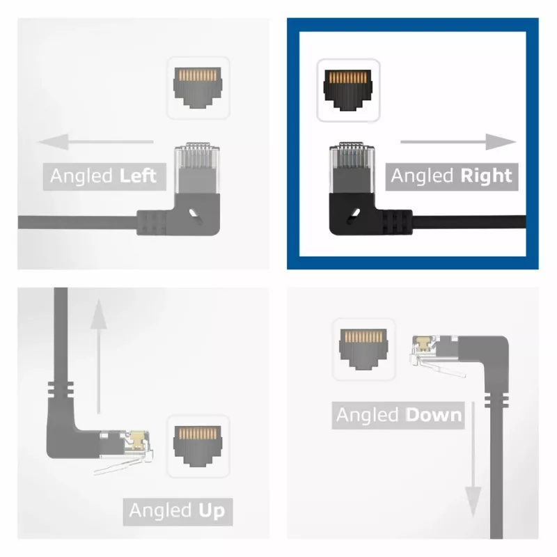 ACT Czarny 0,15 metra U/UTP CAT6A LSZH Slimline kabel krosowy z wtykami RJ45, kątowy 90° w prawo na prosty