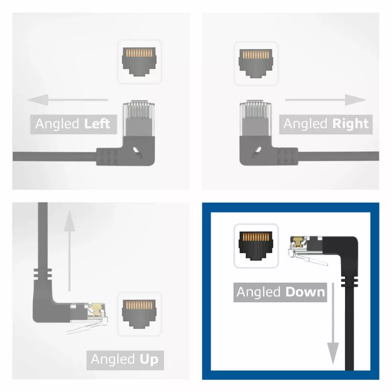 ACT Czarny 0,25 metra U/UTP CAT6A LSZH Slimline patch kabel ze złączami RJ45 90° w dół do prostego