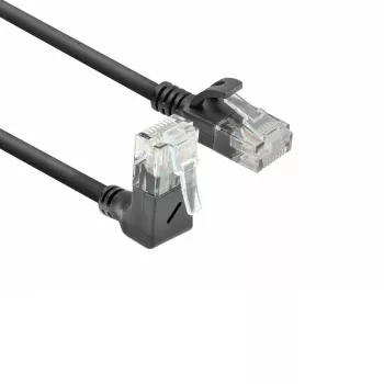 ACT Czarny 0,5 m U/UTP CAT6A LSZH Slimline patch kabel ze złączami RJ45 90° kątowym do góry do prostego