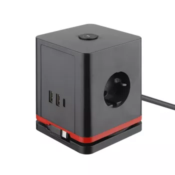 Kostka rozgałęźnika zasilania Olympia SW 1000 z 3 gniazdami AC, kablem 1,5 m, 230 V, 16 A, czarno-czerwona