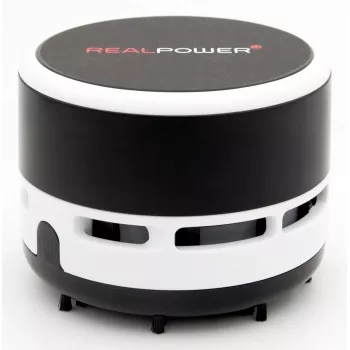 Ręczny odkurzacz RealPower Mini Hoover-1 — Zasilany bateriami, Czyszczenie na sucho, Bezworkowy, Baterie AA, Czas pracy 90 min, Czarny/Biały