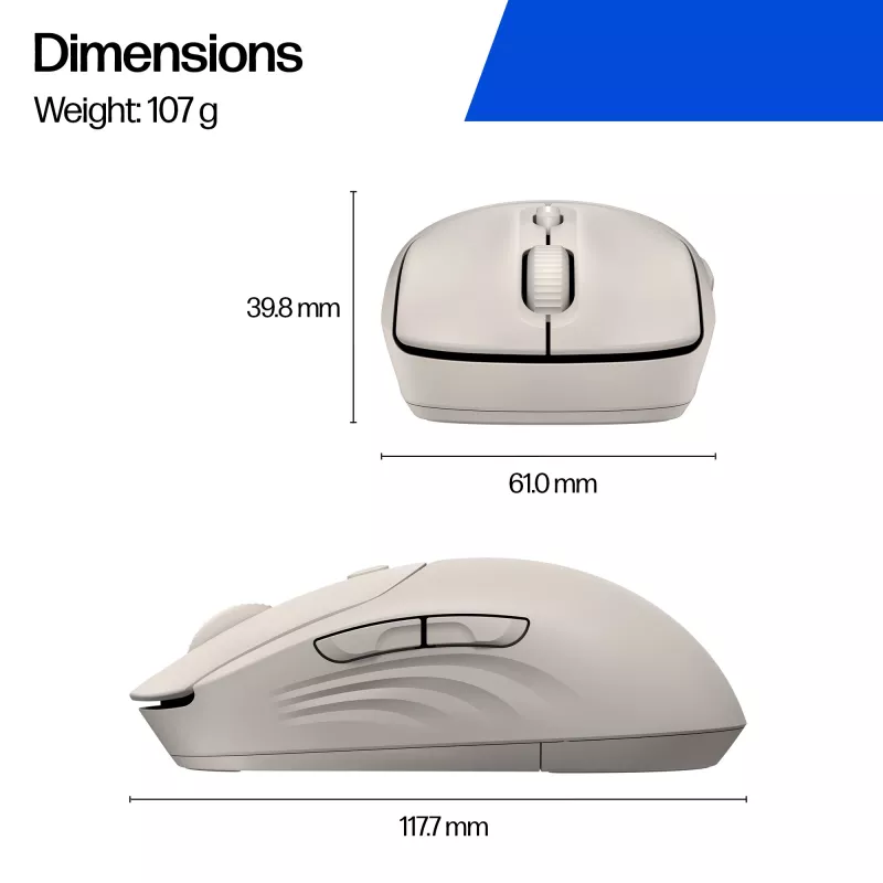 HP 400 Cicha mysz bezprzewodowa, Maple, Dom, Windows 10, Windows 11, MacOS, 118 mm, 61 mm
