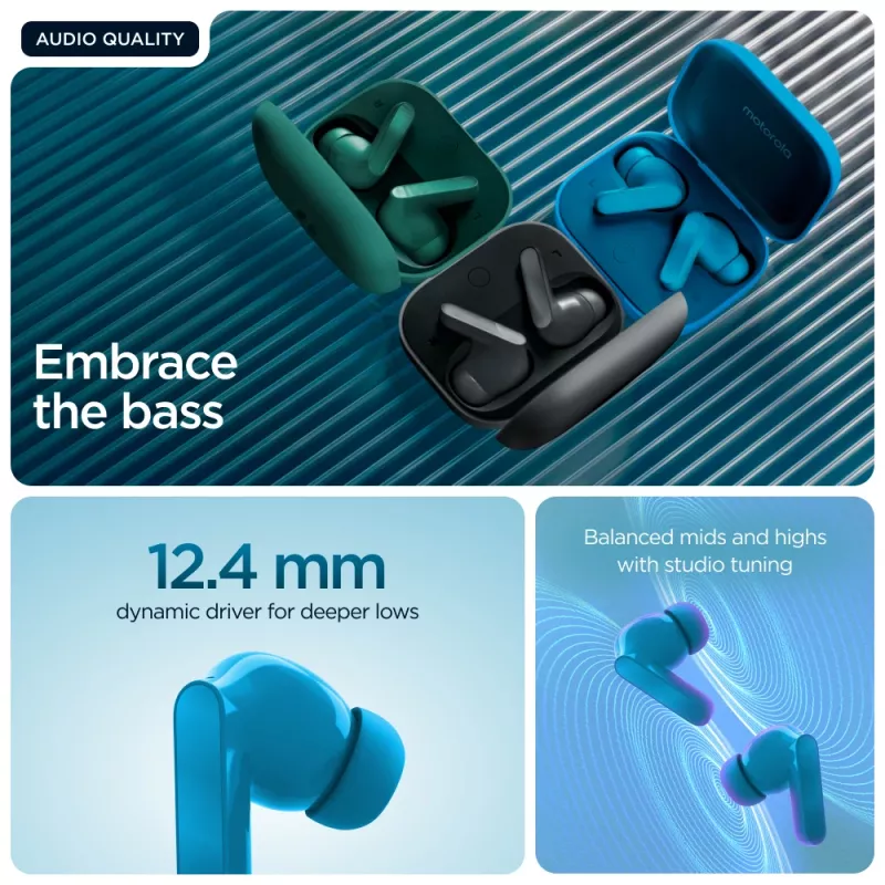 Motorola Moto Buds Bass Zestaw słuchawkowy True Wireless Stereo (TWS) Douszne Połączenia/Muzyka Bluetooth Niebieski