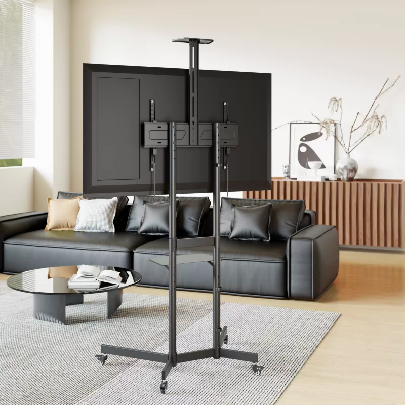 Wózek pod telewizor EQUIP 37 cali–70 cali Economy do ekranów 37–70 cali, udźwig 70 kg, VESA 100x100–600x400, wysokość 1337–1430 mm, pochylenie -10°–5°, czarny
