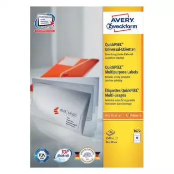 Samoprzylepne prostokątne etykiety Avery Zweckform 3672 — białe, klej trwały