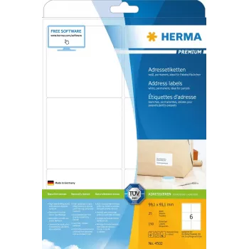 Etykiety adresowe Premium HERMA 4502 A4 99,1 x 93,1 mm