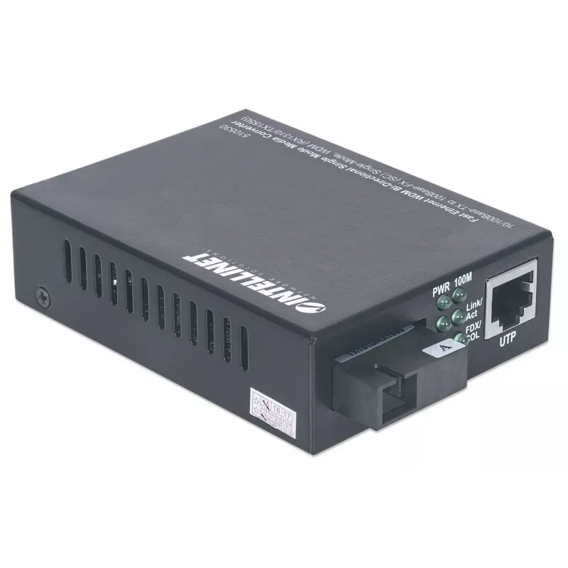 Intellinet Fast Ethernet WDM Dwukierunkowy konwerter mediów jednomodowy, 10/100Base-Tx na 100Base-Fx (SC) jednomodowy, 20 km, WDM (Rx1310/Tx1550)