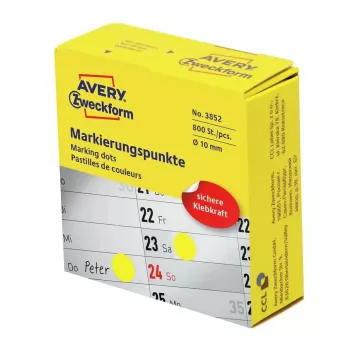 Samoprzylepne okrągłe etykiety Avery 3852, średnica 1 cm, trwały klej, 800 szt., żółte