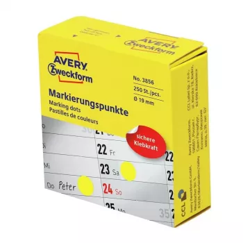 Samoprzylepna okrągła etykieta Avery Zweckform 3856 — Żółta, klej trwały, 1,9 cm, 250 szt.