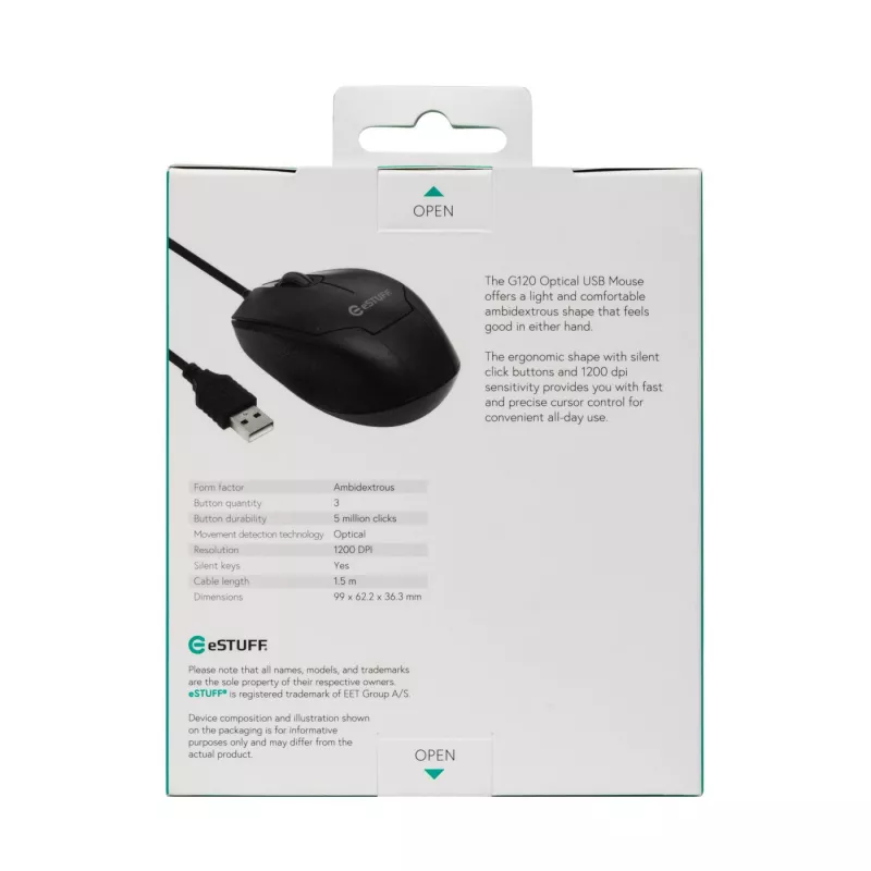 eSTUFF GLB213002 mysz Office symetryczna USB typu A Optyczna 1200 DPI