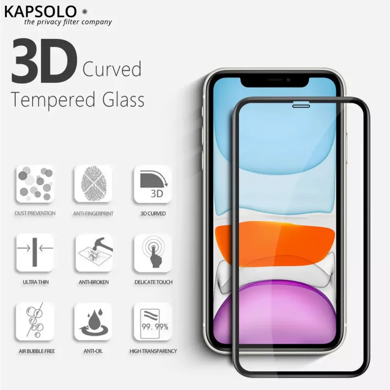 Szkło hartowane na ekran Kapsolo do iPhone 13 / iPhone 14 Max — zakrzywione 9H, pasuje do 15,5 cm (6,1 cala)