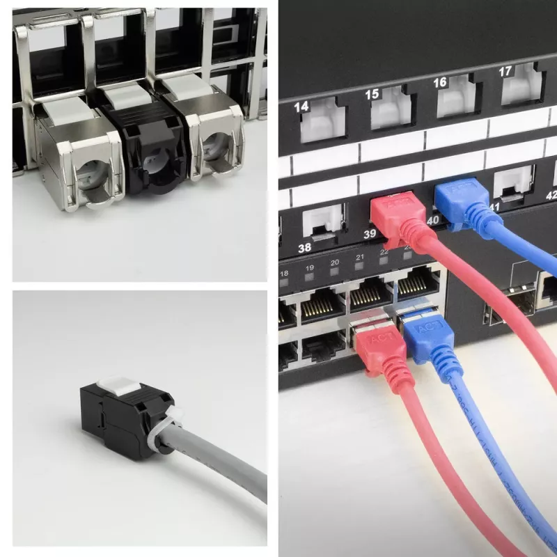 ACT Keystone Jack RJ45 CAT6 nieekranowany bez narzędzi z przesłoną, czarny