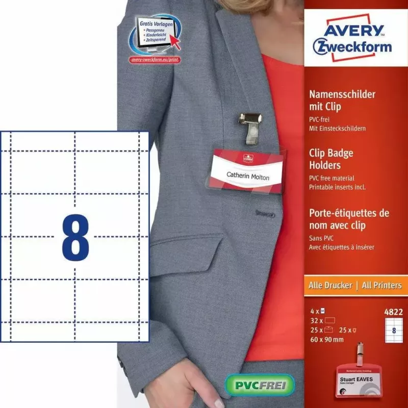 Etykieta nieprzylepna AVERY 4822 przezroczysta biała prostokąt 32 szt.