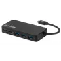 Koncentrator/stacja dokująca Manhattan USB-C z czytnikiem kart, porty (x3): USB-A (x3), 5 Gb/s (USB 3.2 Gen 1, znany jako USB 3.0), zewnętrzne zasilanie niepotrzebne, uniwersalny dla wszystkich urządzeń, SuperSpeed USB, czarny, trzyletnia gwarancja