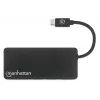 Koncentrator/stacja dokująca Manhattan USB-C z czytnikiem kart, porty (x3): USB-A (x3), 5 Gb/s (USB 3.2 Gen 1, znany jako USB 3.0), zewnętrzne zasilanie niepotrzebne, uniwersalny dla wszystkich urządzeń, SuperSpeed USB, czarny, trzyletnia gwarancja