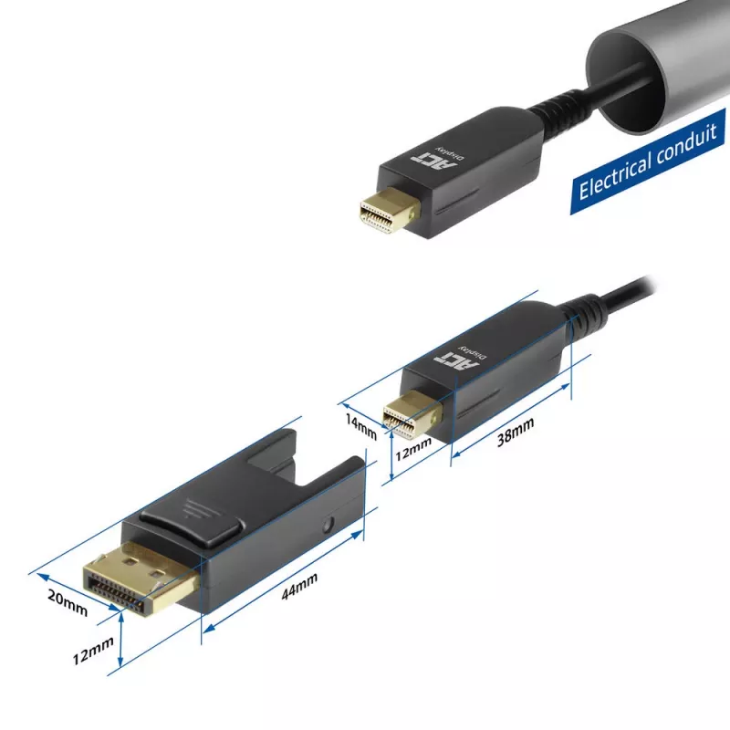 ACT 10 metrów Aktywny kabel optyczny DisplayPort 1.4 8K z odłączanym złączem