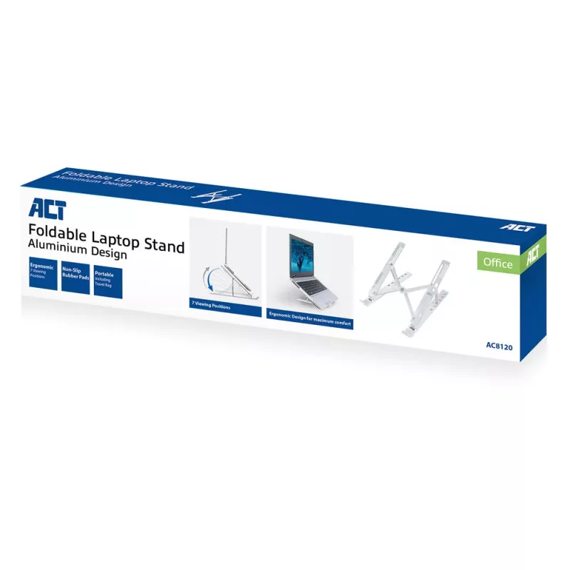 Składana podstawa pod laptop ACT, aluminium, 7-stopniowa regulacja wysokości