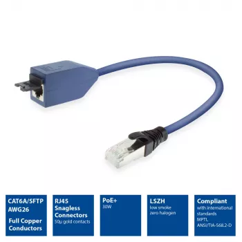 Przedłużacz ACT 10 metrów niebieski LSZH SFTP CAT6A MPTL z wtykami RJ-45 bez zaczepów