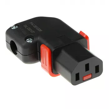 Złącze kątowe ACT C13 IEC Lock+ wielokrotnego użytku, czarne, PA130100RBK