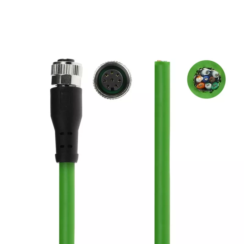 ACT Industrial 3,00 m kabel czujnika M12A 8-pin żeński na otwarty koniec, kabel Ultraflex TPE, ekranowany
