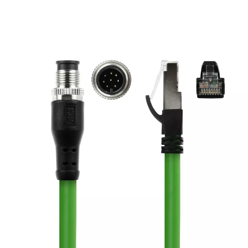 ACT Industrial 3.00 meters Sensor cable M12A 8-pin male to RJ45 male, Ultraflex SF/UTP TPE cable, shielded
