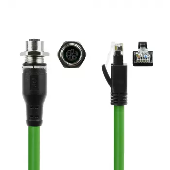 ACT Industrial 5.00 metrów Przewód czujnika M12D 4-pin gniazdo żeńskie do RJ45 męskiego, Superflex Xtreme przewód TPE, ekranowany