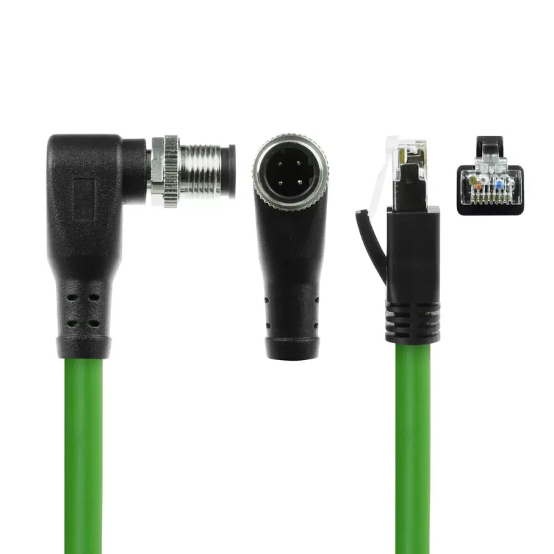 ACT Industrial 3.00 meters Sensor cable M12D 4-pin male right angled to RJ45 male, Superflex Xtreme TPE cable, shielded