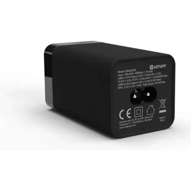 Ładowarka do urządzeń mobilnych eSTUFF ES635200 uniwersalna czarna 2 USB Type-C