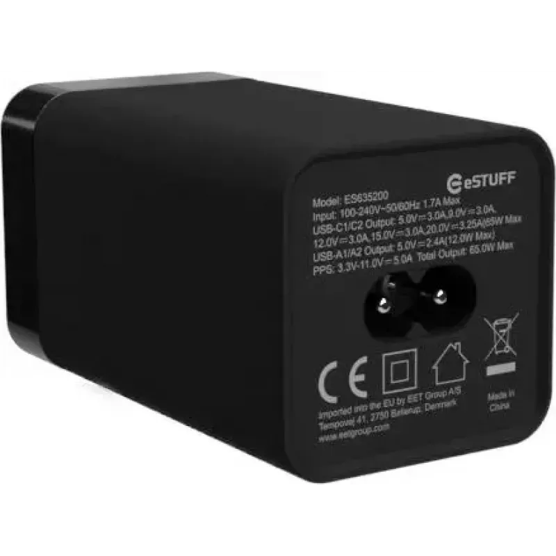 Ładowarka do urządzeń mobilnych eSTUFF ES635200 uniwersalna czarna 2 USB Type-C