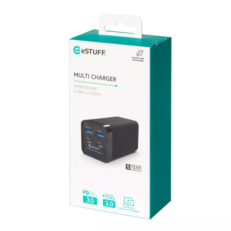 Ładowarka do urządzeń mobilnych eSTUFF ES635200 uniwersalna czarna 2 USB Type-C